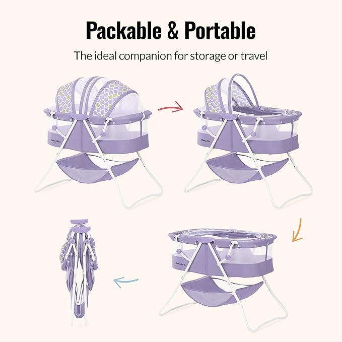 Karley Bassinet for Newborns | Award-Winning 2021 National Parenting Product & Mom’s Choice Winner | Portable Lightweight Bassinet with Adjustable Canopy, Dual-Sided Mattress & Storage Bag