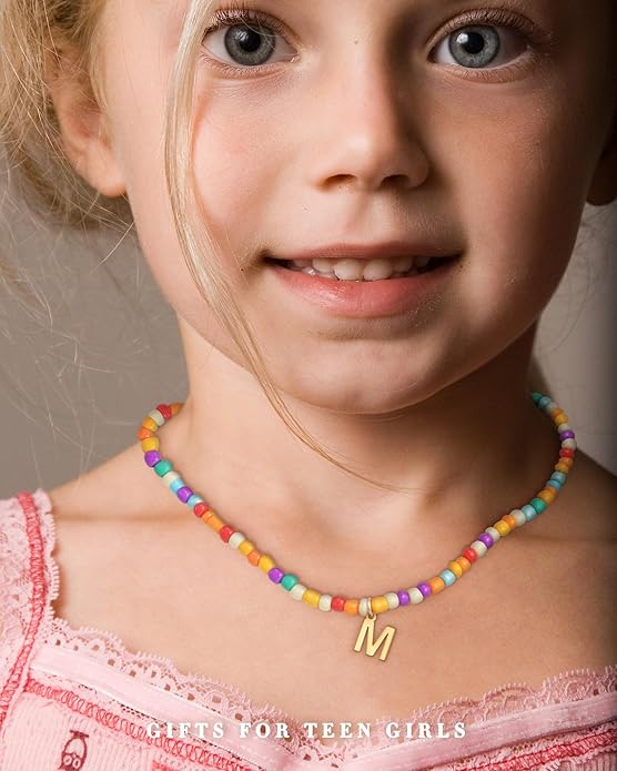 Colorful Initial Necklaces for Girls Women - Cute Beaded Choker Initial Necklace Teen Girl Gifts Trendy Stuff, Bohemian Letter Necklace Personalized Gifts for Girls Women Jewelry