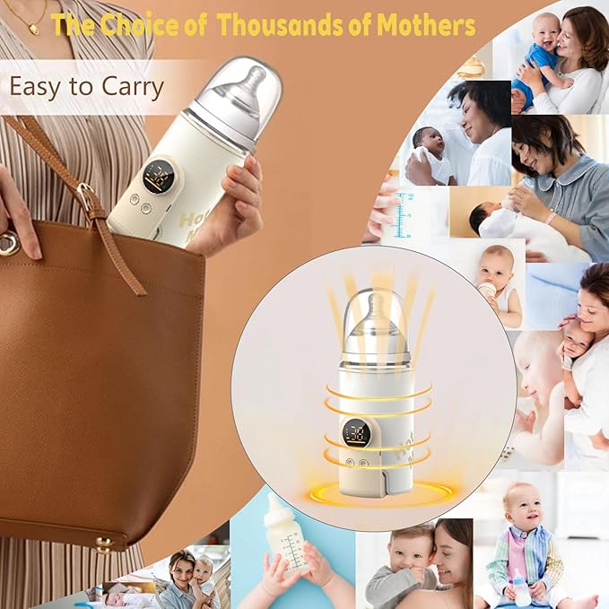 Bottle Warmer on the go,Comfortable Car Waterless Breastmilk Heater,Rechargeable Portable Milk Warmer for Travel,Fast Warming,Long-Lasting Warming up to 6-10H (6000 mAh)