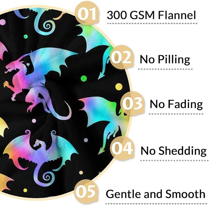 Dragon Blanket Gifts - 30x40 Inches Novelty Throw Blanket for Babies, Kids, Boys & Girls - Black Soft Fuzzy Blankets for Couch, Sofa & Bed