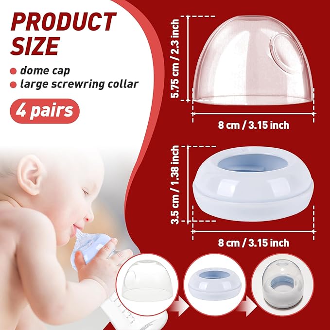 4-Pack Baby Bottle Rings and Caps for Philips Avent Natural Bottles, Replacement Screw Ring Collars, Baby Bottle Nipple Rings for Avent Natural Plastic and Glass Bottles