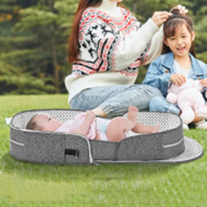Baby Travel Bassinet Portable Bassinets, Foldable Carry Bag Bassinet Travel Crib, Lightweight Baby Lounger Pod Infant Bed with 2-1 Mosquito & Canopy (Grey)
