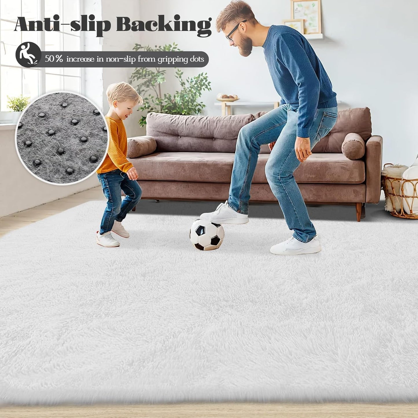 4x6 Area Rug for Living Room: Fluffy Shag Soft Washable Rugs Fuzzy Plush Indoor Carpet for Bedroom Nursery Playroom Dorm Kids Girls Boys Room (White, 4'x6')