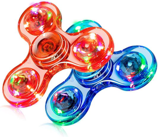 LED Light Fidget Spinners 2 Pack Fidget Toys for Kids and Adult ADHD Stress Reduction and Anxiety Relief Hand Spinners Thanksgiving Christmas Crystal Finger Toy Blue+Red