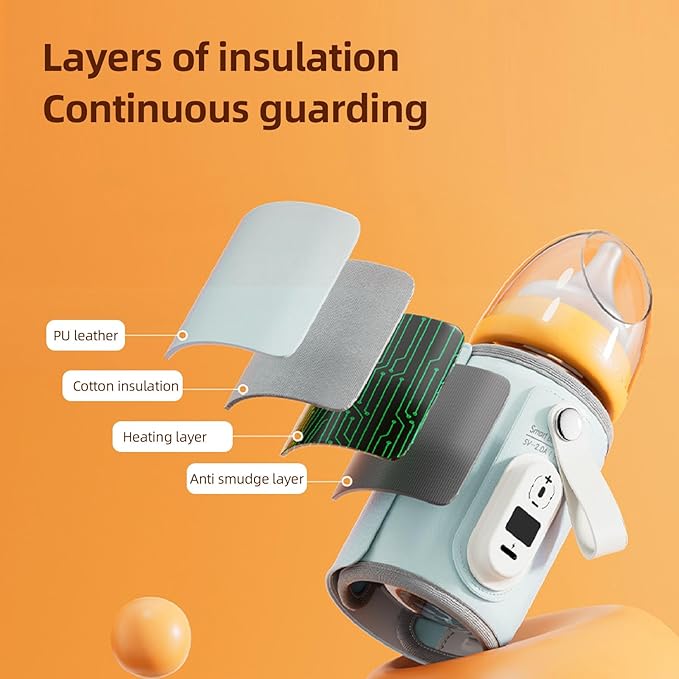 Denash Portable Bottle Warmer for Travel, 6 Gear Temperature, Fast Heating, Baby Milk Warmer for Breastmilk or Formula, Accurate Temperature Control