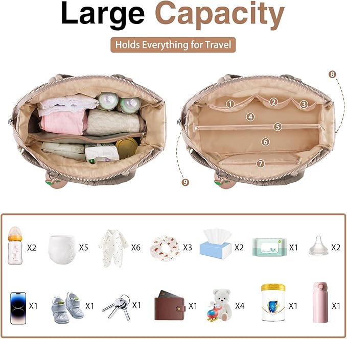 Diaper Bag Tote, Baby Diaper Tote Bags Crossbody Hospital Bag Travel Large Mommy Bag, with Silicone Pacifier Case