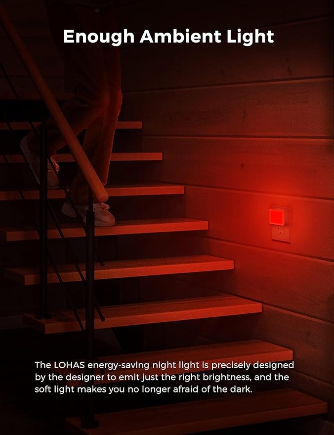 L LOHAS LED Red Night Lights Plug into Wall 2-Pack, 0.3W Plug in Night Light, Dusk to Dawn, Bright Nightlight Auto-On/Off, for Adults Kids Room Bedroom Bathroom Hallway Kitchen, Non-Dim