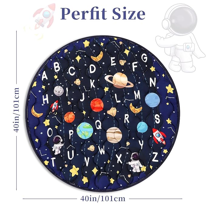 Baby Play Mat Round for Floor, GFU Non-Slip 40x40 Round Mat, Thick One-Piece Crawling Mat Blue, Infants Playmat Foldable and Machine Washable for Boys