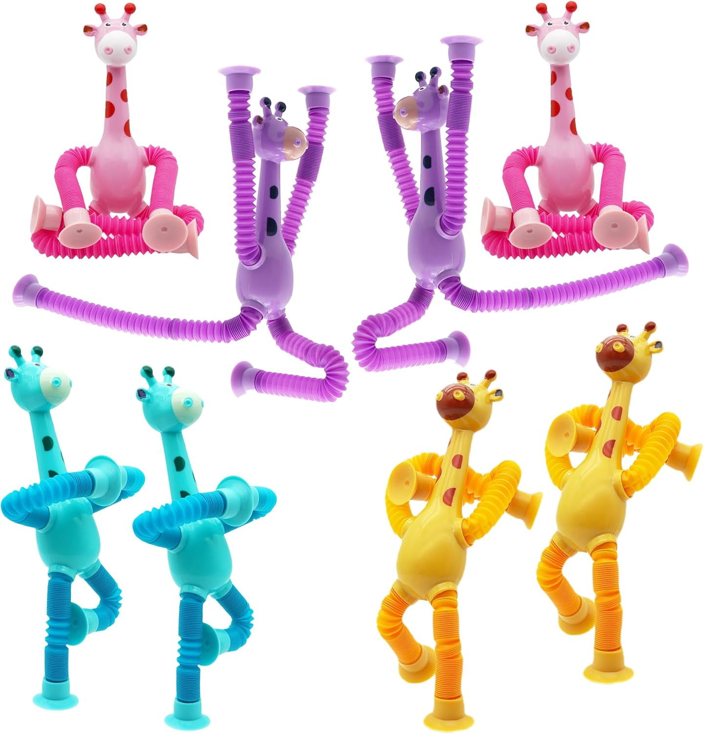 Telescopic Suction Cup Giraffe Toy, 8 Pack Sucker Pop Tube Giraffe, Giraffe Pop Tube Sensory Toy, Animals Pop Tubes for Kids Party Favors, Stocking Stuffers (8 Pack)