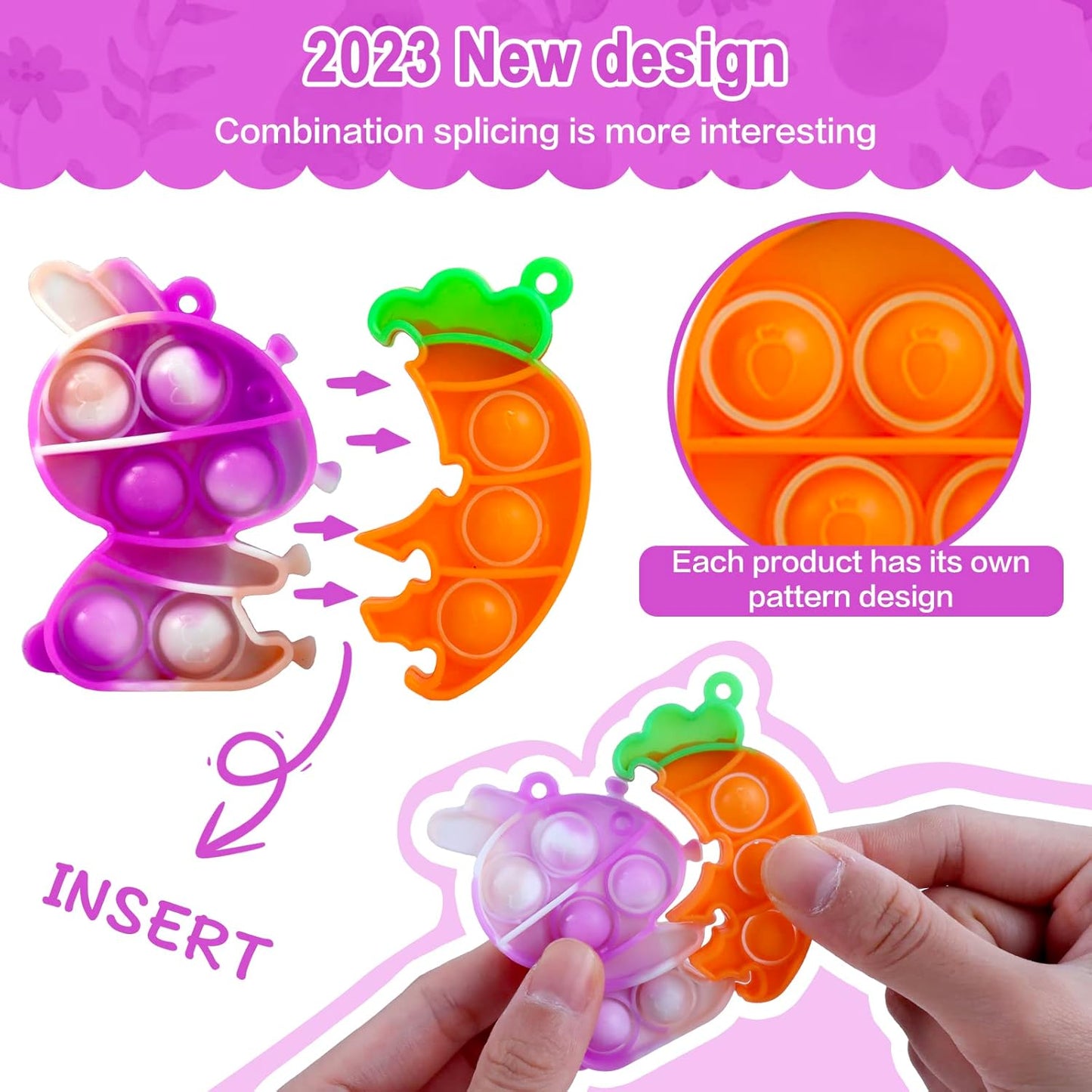 24Pcs Easter Mini Pop Keychain,Mini Easter Fidget Sensory Simple Pop Toys for Easter Basket Stuffers, Egg Fillers Gifts, Easter Hunt Party Favors for Kids Boys Girls Teens