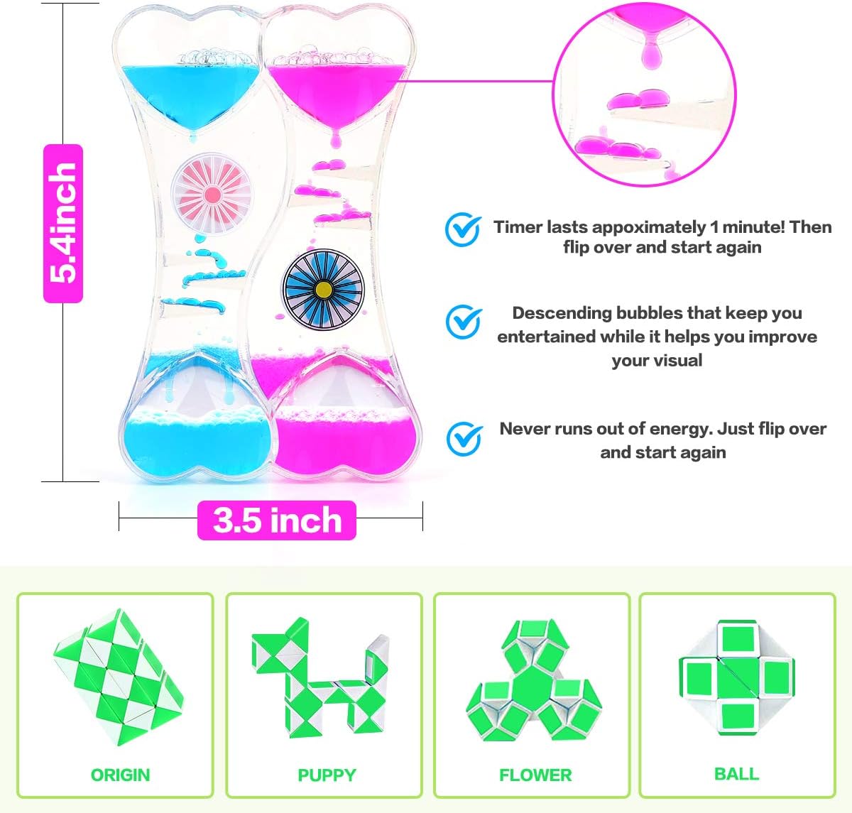 Fidget Toys Set with 3PCS Push Pop Bubble Sensory Toys, 18 Pack Stress Relief and Anti-Anxiety Toys for Kids Adults ADHD ADD Anxiety Autism with Puzzle Balls, Liquid Motion Timer, Guessing Egg Toys