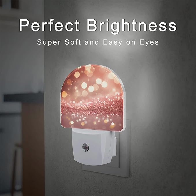 Rose Pink Glitter Night Light, Gold Sparkle Shine Bling Dusk to Dawn Night Light Plug in,0.5w Energy Saving Sleep Friendly NightLight for Kids Boys Girls Home Decor