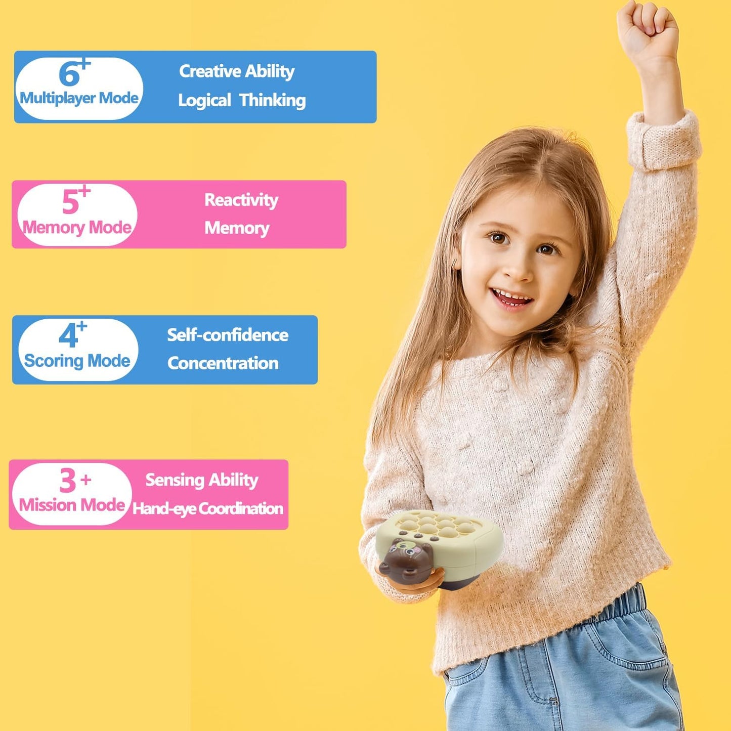 Pop Fidgets Game Toys,Handheld Speed Pushing Game Machine,Quick Push Game,Fidget Game Toy for 6 7 8 9 10 11 12 Boys Girls Teens（Bear）