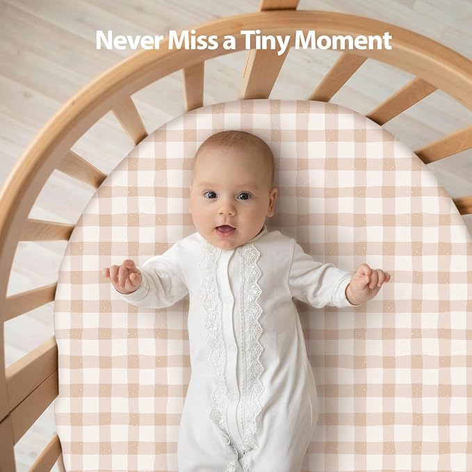 Baby Bassinet Sheets Girl Boy, Fitted Bassinet Sheet Set 3 Pack Bassinet Mattress Sheets Universal Fit for Rectangle, Round, Oval, Hourglass Mattress, Soft Breathable Orange Flowers & Plaid