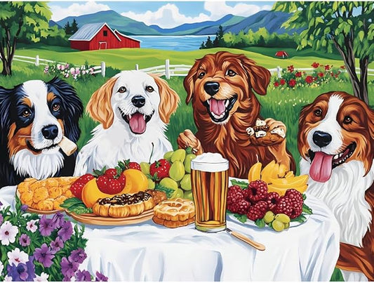 1000 Piece Puzzle for Adults Picnic Puppy Jigsaw Puzzles 1000 Pieces Reusable, Puzzles Fit for Family, Parents and Friends Gatherings