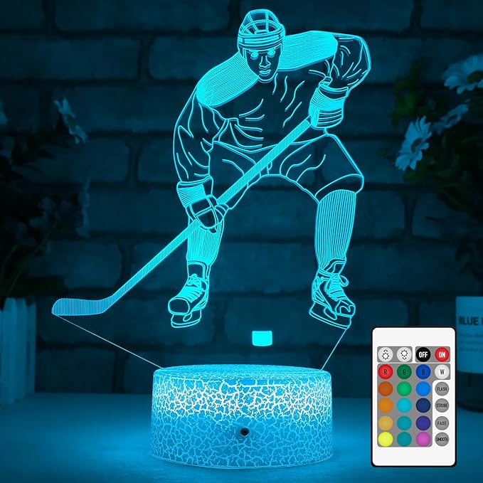 FlyonSea Kids Ice Hockey Gifts,Ice Hockey Toys 16 Color Changing Kids Night Light with Touch and Remote Control, Mens Ice Hockeys Decor Light Birthday Christmas Gifts for Kidss Boys Baby