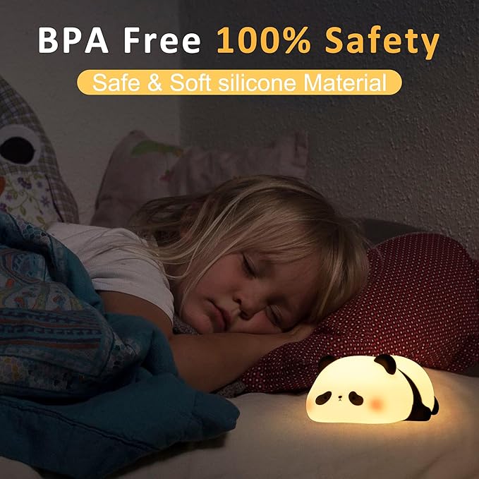 Lampeez Panda Night Light, Cute Silicone Lamp for Kids, Soft LED Touch Light, Nursery Nightlight, Bedroom Decor, Xmas Birthday Gifts for Boys Girls