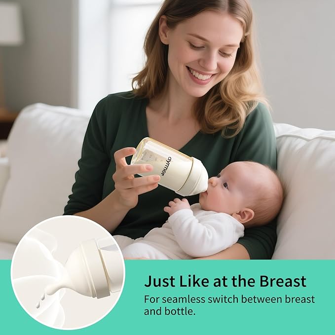 PPSU Natural Baby Bottle with Medium Flow Nipple, Anti-Colic, Wide Neck, Easy to Clean, 3 Months +, 8 oz, 2 Pack