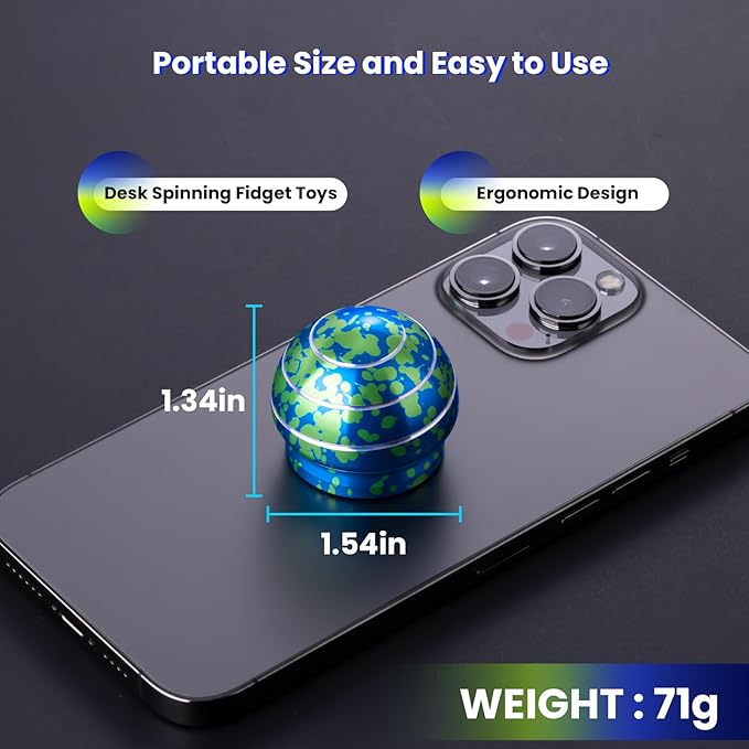 MAGICYOYO Kinetic Desk Toy Ball - Metal Fidget Spinner for Anxiety & ADHD Relief, Optical Illusion Spinning Toys for Adults, Kids, Parents - Ideal Gift for Office & Home (1.54'' , Blue Green)
