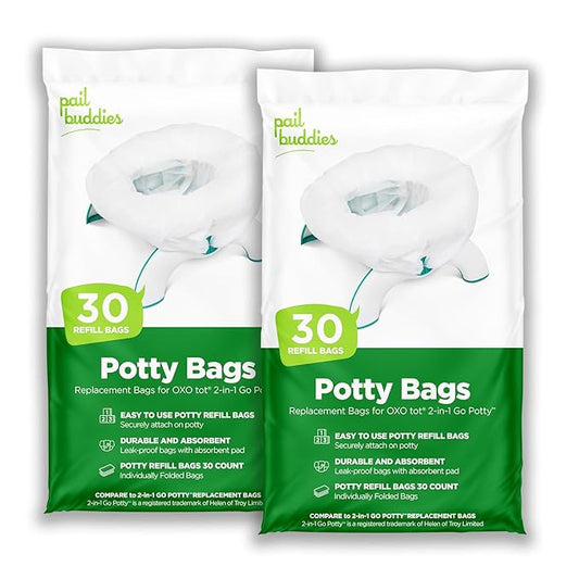 Pail Buddies 60 Refill Potty Bags: Absorbent, Disposable Liners Compatible with OXO Tot 2-in-1 Go Potty | Strong, Leak-Proof Bags Fits Most Travel Potties, Potty Chairs, Potty Seats & Portable Toilets
