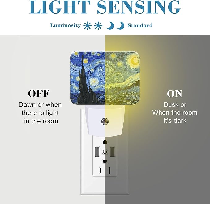 Starry Sky Abstract Painting Plug in Night Lights, Starry Sky Nightlight Plug Into Wall Dusk to Dawn Sensor for Kid Girls Boys Women Men Bedroom, Hallway, Kitchen, Bathroom, Stairs Decor