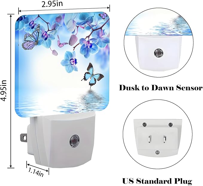 Orchids and Butterflies Night Light,Plug Into Wall with Dusk to Dawn Light Sensors, Warm Nightlights for Bedroom, Bathroom, Hallway, Kitchen, Gifts Ideal for Boys Girls Women Men