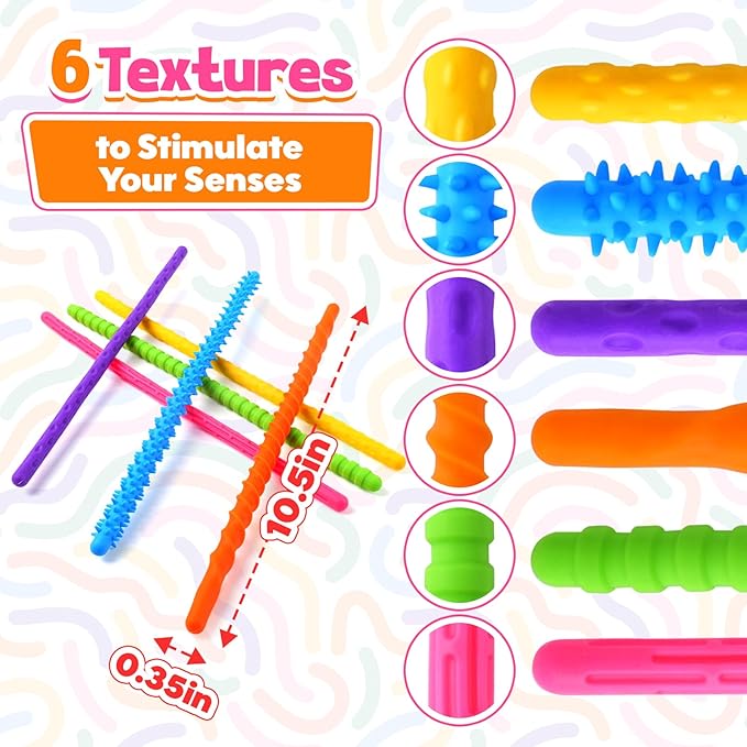 Fidget Toys Bulk for Kids: 24 Pack Textured Silicon Sensory Sticks, Bulk Prizes for Students Teacher Classroom, Anxiety Relief Sensory Toys, Party Favors Goodie Bag Stocking Stuffer for Kids