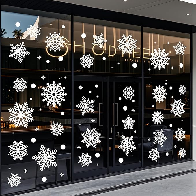 Christmas Window Static Cling Sticker, Snowflake Stickers Christmas Decorations, Waterproof Double-Sided Printed Xmas Window Clings Decals, Winter Stickers for Windows/Mirror/Fridge 3sheets