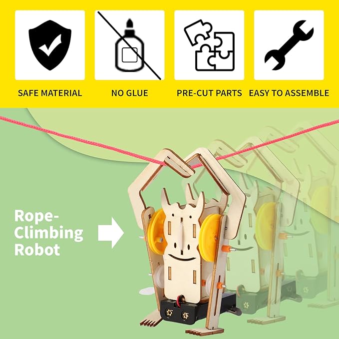 3-in-1 Robot Toys STEM Kits for Kids Ages 8-12 Build Wooden 3D Puzzle Robots Rope-Climbing, Roller & Walking Robot Model DIY Science Projects Crafts Gifts for Boys & Girls 6 7 8 9 10 Year Old