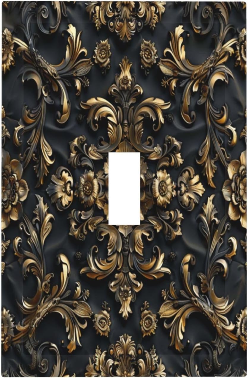 Decorative Switch Covers Plate Rococo Vintage Black Golden Leaf Morris Vine 1 Gang Wall Plate Unique Single Toggle Wall Cover Plate Electrical Light Switch Plate Faceplate for Bedroom Decor