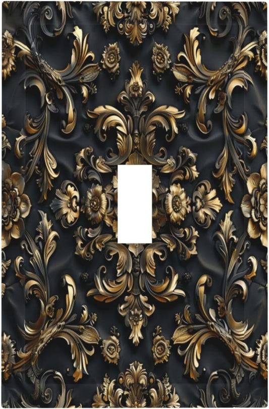 Decorative Switch Covers Plate Rococo Vintage Black Golden Leaf Morris Vine 1 Gang Wall Plate Unique Single Toggle Wall Cover Plate Electrical Light Switch Plate Faceplate for Bedroom Decor