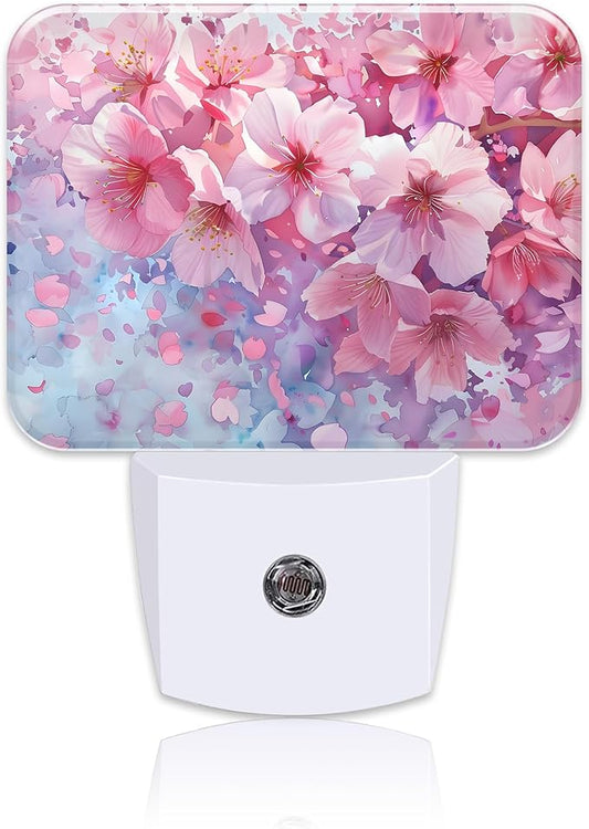 Watercolor Cherry Blossom Night Light Cherry Blossom Nightlight Plug into Wall with Dusk to Dawn Sensor for Kid Girls Boys Women Men Room, Hallway, Kitchen, Bathroom, Stairs Decor