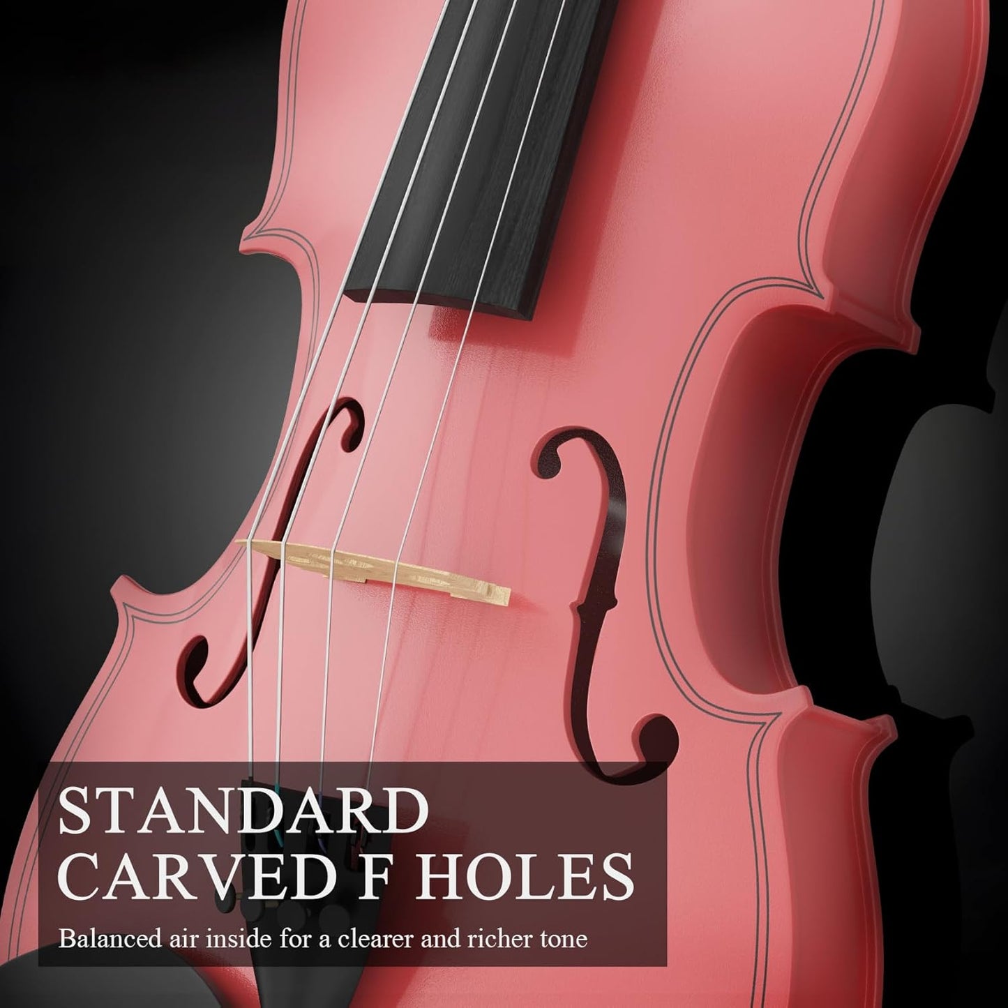 3/4 Violin Kit, Beginner Violin for Kids, Students, Complete Kids Violins Set with Case, Bow, Rosin, Ideal for Kids Violinss Beginner Ages 9-12, Rose Pink