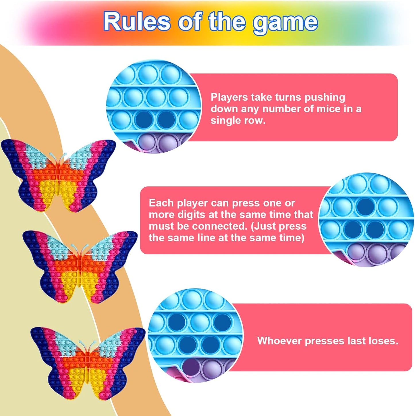 Pop Fidget Sensory Toys, Big Size Jumbo Butterfly Pop Toys 188 Bubbles Push it Bubble Toy Cute Colourful Game Anxiety Stress Reliever Silicone Squeeze toy Pop Sound for Girls Kids Adults Gifts-Blue