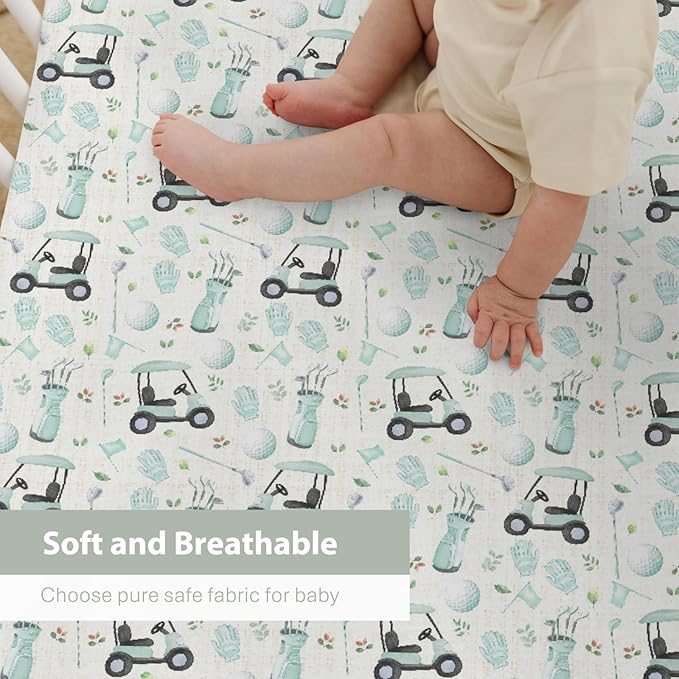 Golf Baby Crib Sheets for Boy Girl 28"x52" Sports Golfing Soft Stretchy Fitted Crib Mattress Cover Golf Lovers Gift Nursery Baby Sheet for Standard Crib and Toddler Bed Mattress Green