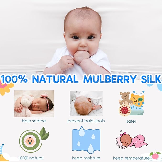 PROMEED 2 Pack 23 Momme Silk Crib Slip for Baby Hair, No More Bed Head and Baby Bald Spots, 100% Silk Crib/Bassinet Sheets for Baby Boy/Girl (White)