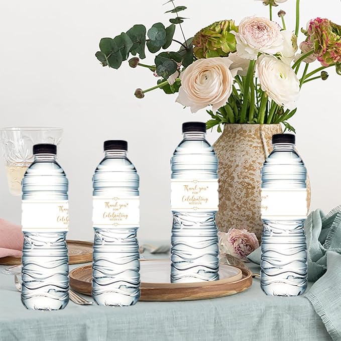 100PCS Wedding Water Bottle Labels Waterproof Greenery Floral Wraps Sticker for Water Bottle Baby Shower Bottle Label for Bridal Shower Party Thanks A15
