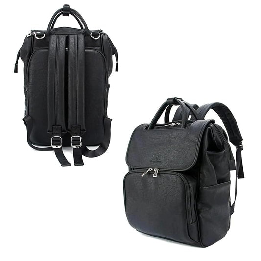 Citi Collective Explorer Black Diaper Bag Backpack - Vegan Leather Diaper Bag with Shoulder Strap, Insulated Bottle Pockets, Changing Pad, Stroller Clip- Versatile Diaper Bag for Baby