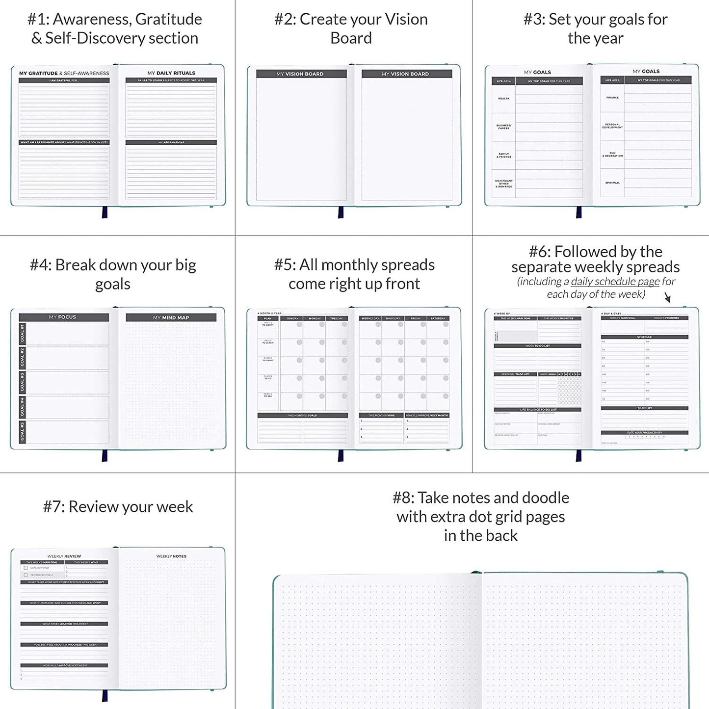 Clever Fox Daily Planner – Undated Planning Notebook with Hourly Schedule & To-Do List – Personal Day Task & Work Organizer, 6 Months (Emerald)
