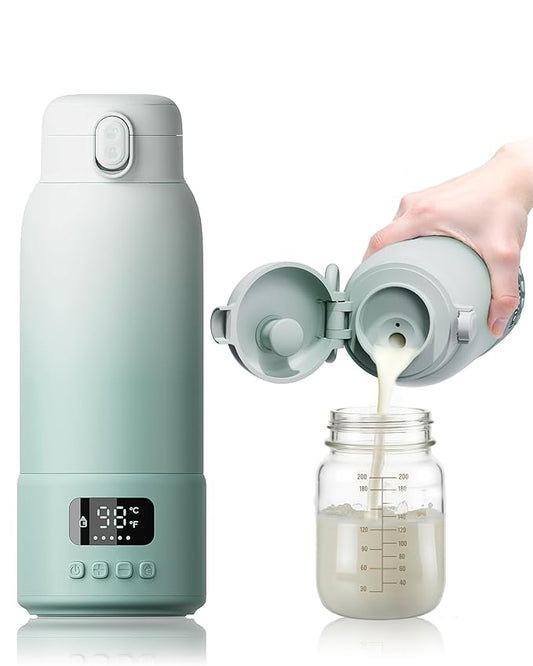 Extended Battery Life Portable Bottle Warmer - Dual Heating Modes for Breast Milk & Water, 17 Ounces, Fast Heating, Ideal for Travel, Outdoor, Baby Shower, Green
