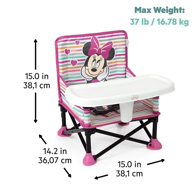 Bright Starts Disney Minnie Mouse Pop 'N Sit Portable Booster, Indoor/Outdoor Use, Floor Seat with Feeding Tray, 6 Mos - 3 Yrs
