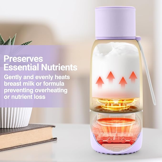 Portable Bottle Warmer for Travel - 17oz 12H Baby Bottle Milk Warmer, Fast Heat Travel Bottle Warmer for Breastmilk, USB Calentador De Biberones on The Go - Wireless Car Bottle Water Warmer Lavender