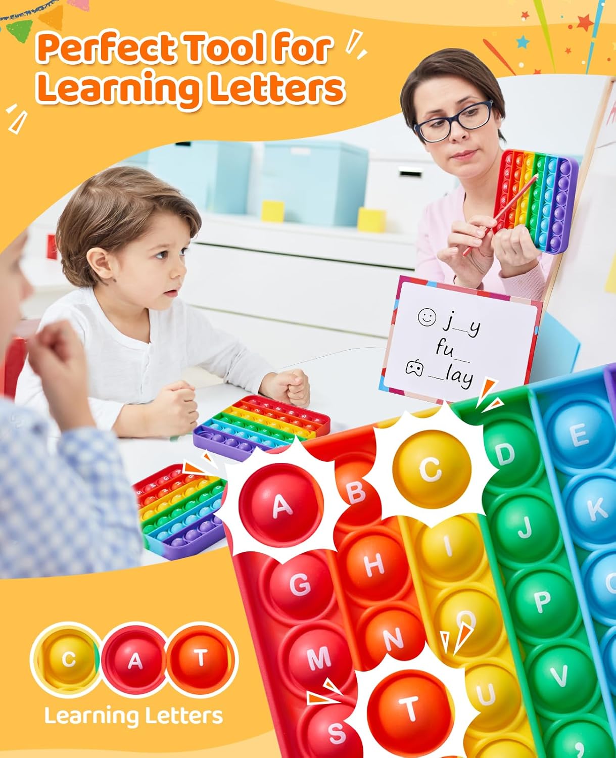 Double Sided Alphabet Numbers Fidget Toys,ABC Learning and Educational Toys, Stress Relief, Autism Sensory Toys,26 Letters on One Side,Numbers 1-30 on The Other Side (1 Pack)