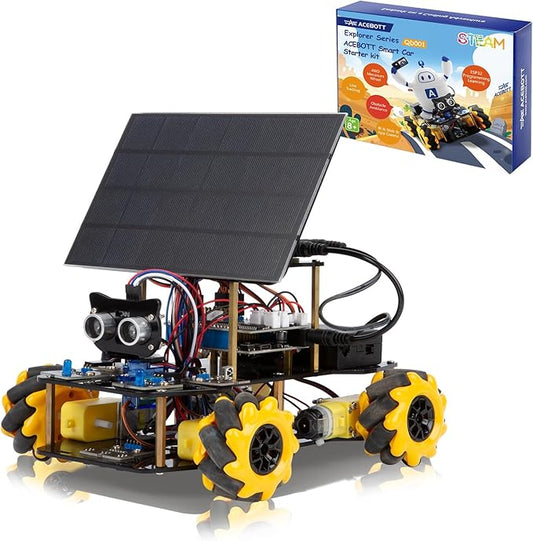 ACEBOTT Smart Robot Solar Energy Car Kit, 4WD Remote Control Car Compatible with Arduino IDE, Electronic Programming Project/STEM Education/Science Coding Kit for 12+ Teens Birthday Unique Gifts