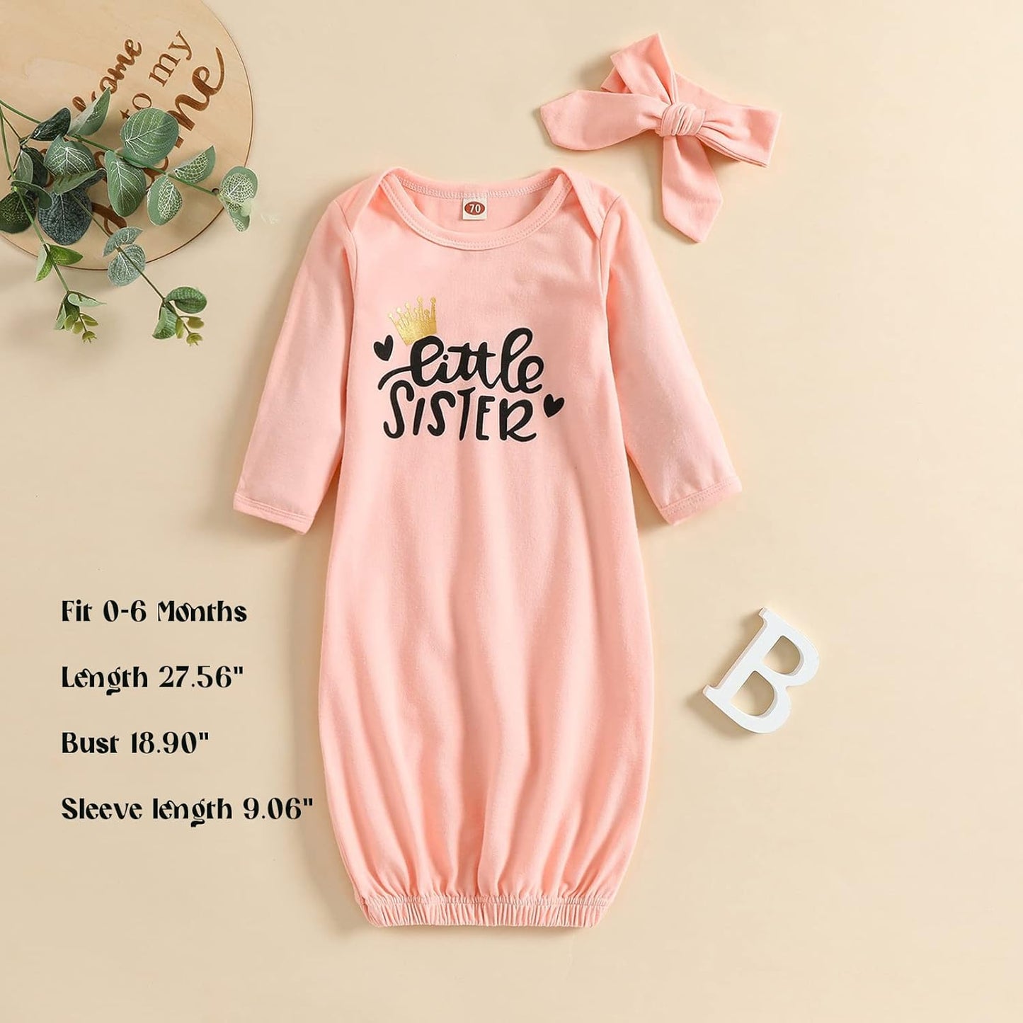 AMAWMW Newborn Baby Girl Little Sister Sleeper Gown Stripe Long Sleeve Nightgown Pajamas Gifts Stuff Essential Outfit