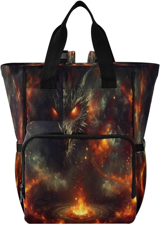 Dragon Fire Dungeon Diaper Bag Backpack, Unisex Travel Baby Backpack Diaper Bags with Stroller Straps & Pacifier Case, Large Capacity Waterproof Diaper Backpack