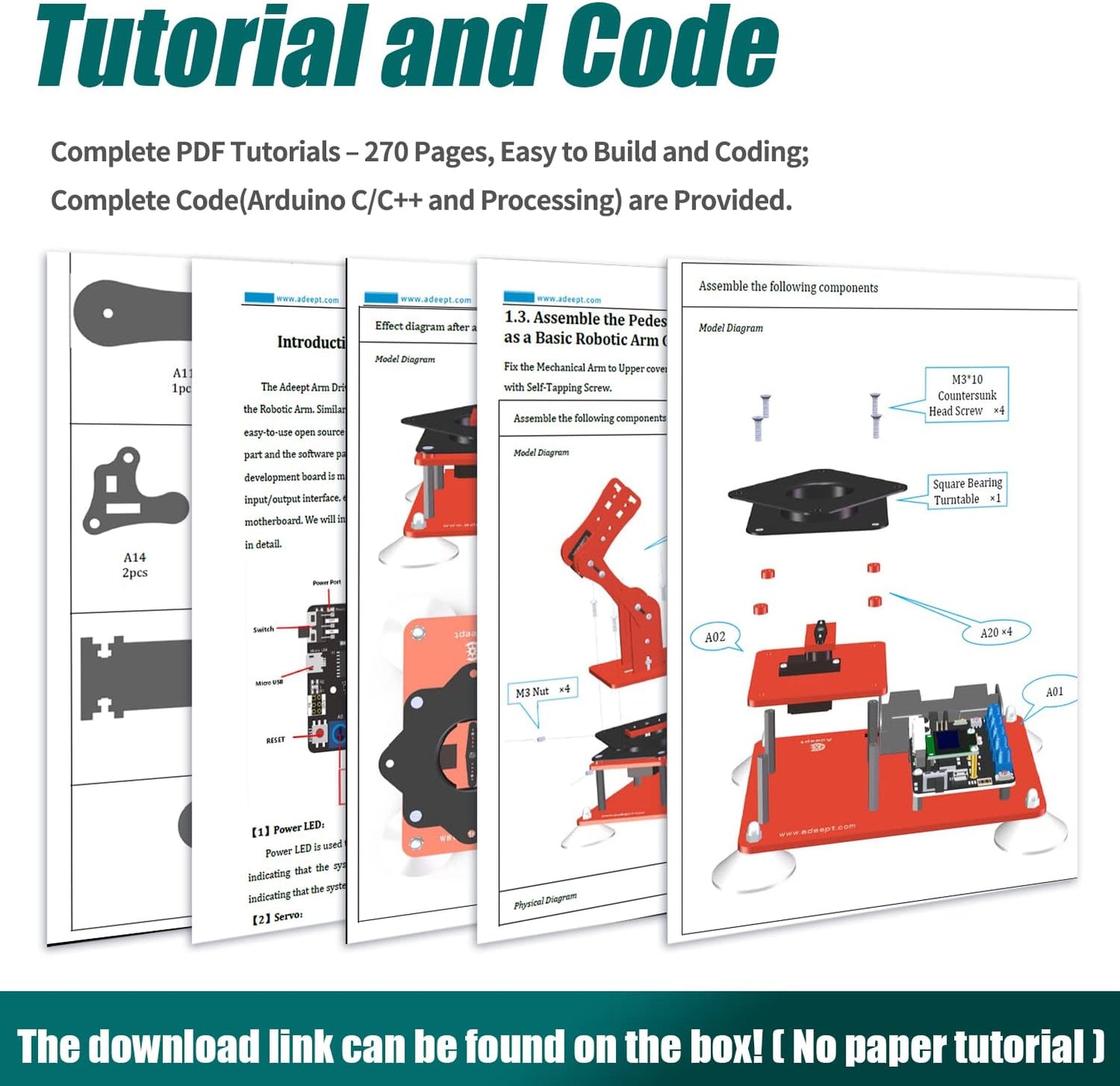 Adeept 5DOF Robotic Arm Kit Compatible with Arduino IDE, Programmable DIY Coding STEM Educational 5 Axis Build Robot Arm, Robot Starter Kit with OLED Display Processing Code and Tutorials - Orange