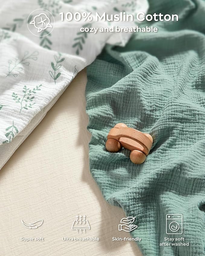 JELLYMONI 2-Pack Muslin Bassinet Sheets for Girls Boys, 100% Cotton Bassinet Mattress Sheets Soft Breathable Universal Fit for Baby Bassinets, Moses Basket, Hourglass Oval and Rectangle Mattress