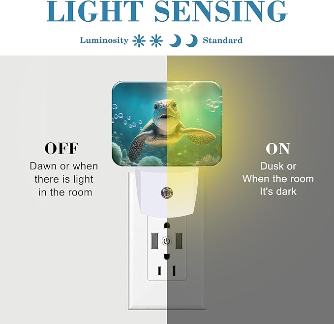 Cute Turtle Under Sea Night Light for Kids, Smiling Turtle LED Night Light Plug into Wall with Dusk to Dawn Sensor for Girls Boys Women Men Bedroom, Hallway, Kitchen, Bathroom, Stairs Decor