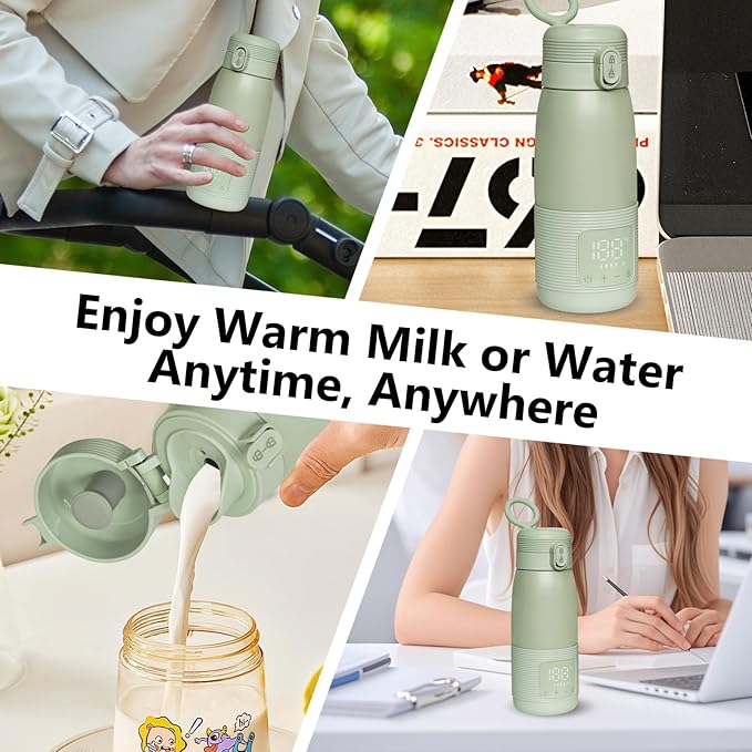 Portable Bottle Warmer for Travel - Super Fast Charging & 5-Min Heating for Breast Milk, Formula & Water, 17oz Large Capacity, Baby Flask for Vehicle Car Airplane Journey (500ML)